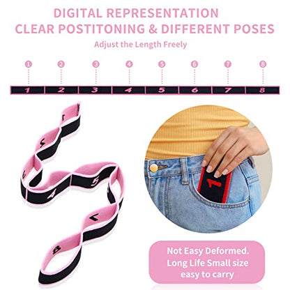 Lenwen 8 Pcs Elastic Yoga Stretching Strap 39.37 Inch Adjustable Multi Loop Stretch Strap Training Dance Stretch Band for Leg Pilates Gymnastics Home Exercise Workout Equipment Adult Children, 8 Color