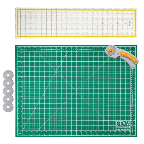 WA Portman 18x24 Quilting Cutting Mat Rotary Cutter Set, Sewing Clear Ruler | Cutting Mats for Crafts 18x24, Fabric Roller Cutter with 5pc Rotary Blade, & 6x24 Clear Sewing Ruler for Sewing Accessories - size: 24.3"L x 18.3"W