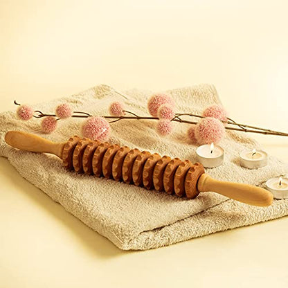Wood Roller Massager for Body - 15.6 inch Lymphatic Drainage Manual Massage Tools for Sculpting, Muscle Shaping, Celulite Remover - Wooden Massage Tool for Manual Maderotherapy - color: Straight Roller