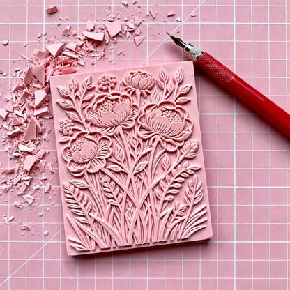 YUENPUN 6 PCS 8 x 12 Inch Rubber Carving Blocks Whit A3 Cutting Mat, Linoleum Blocks for Stamp Carving, DIY Printmaking (Pink)