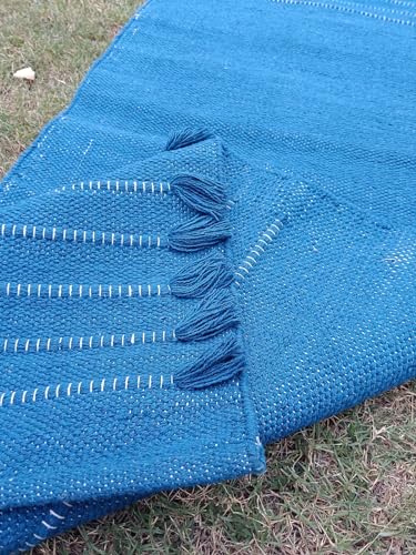 Jaipur art & Rugs Organic Cotton Yoga Mat - Eco-Friendly Hand-Woven Rug - Non Slip & Thick (24”x72”x5mm) for Everyday Fitness at Home - Comfortable Extra-Long - color: Blue 2