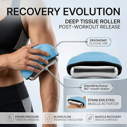 Cooling Massage Roller with Ergonomic Handle for Deep Tissue-Blue | 360° Easy-Glide Ice Massage Ball for Myofascial Release, Cold Therapy Roller Post-Workout Recovery & Muscle Pain Relief - color: Blue