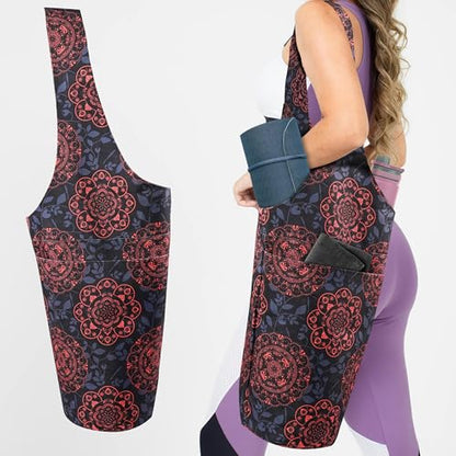 Yoga Mat Bag Yoga Tote Bag with Large Pocket and Zipper Pocket Yoga Mat Bag Carrier Fit Most Size Mats and All You Stuff - color: red blue