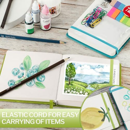 Prudiut 5" x 5" Hardcover Small Sketch Book, 80 Sheets, Emerald Green | 160gsm Acid-Free Travel Sketchbook, Elastic Closure, Ribbon Bookmark, Mini Sketchbook for Sketching & Back to School Gifts - color: Emerald Green