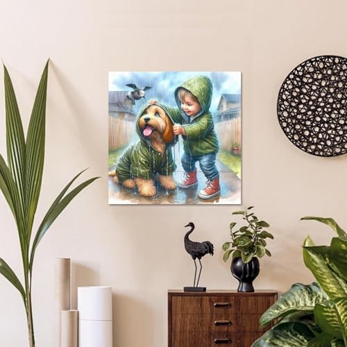 WULINHUAFA Dog and Boy Paint by Numbers Adults Beginner 16x16 Inch | Dog Adult Paint by Number Kits, DIY Acrylic Oil Easy Painting by Numbers for Gifts Home Wall Decor Without Frame - color: DOG
