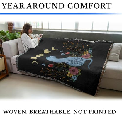 Pure Country Weavers Cat On The Hill by Episodic Drawing - Gift Tapestry Throw Blanket Woven from Cotton - Made in The USA (72x54) - color: Cat on the Hill, size: 72x54