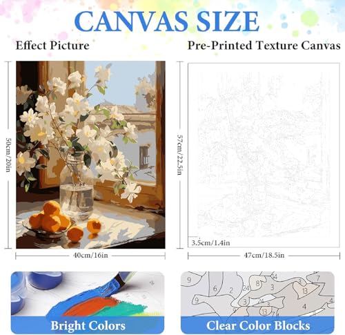 ZRIZQ Flowers Paint by Numbers Kit for Adults Beginner,16x20 | Full set with wooden brushes,rolled canvas,rich paints.Calming activity.Beginner friendly.Just open and paint. - color: 16"X20"Rolled Canvas(Frameless)-Flowers 5