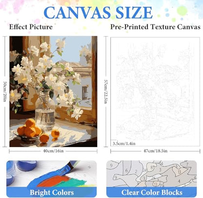 ZRIZQ Flowers Paint by Numbers Kit for Adults Beginner,16x20 | Full set with wooden brushes,rolled canvas,rich paints.Calming activity.Beginner friendly.Just open and paint. - color: 16"X20"Rolled Canvas(Frameless)-Flowers 5