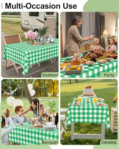Smiry 8 Packs Gingham Disposable Table Cloth, 54 x 108 Inch Waterproof Plastic Tablecloth, Rectangle Green and White Checkered Table Covers for Party, Birthday, Picnic, Banquet - color: Green and White, size: 54"x108" (Pack of 8)