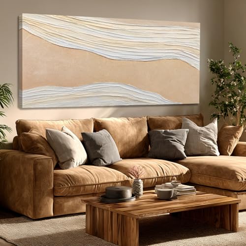 Dolidoteart Beige White Canvas Wall Art, Large Wall Art for Living Room, Hand Painted Abstract Oil Painting, Oversized Horizontal Wall Decor for Bedroom Office, 29x58 Inch - color: Taupe Beige, size: 58"L x 29"W