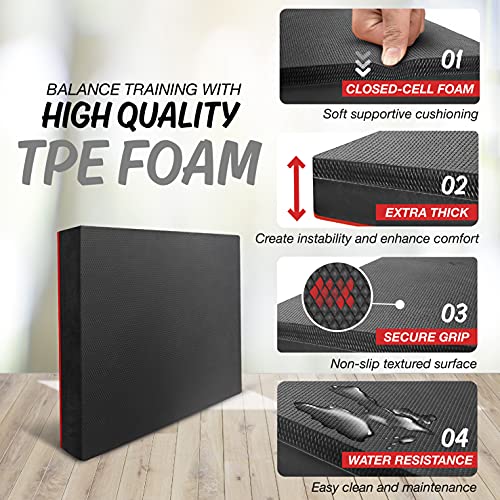 Yes4All Exercise Balance Pad, Non-Slip Foam Kneeling Pad - color: Red/Black - XL Massage Pad - (20" x 16" x 3"), size: X-Large