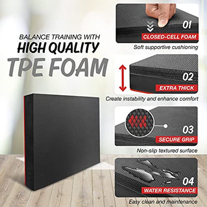 Yes4All Exercise Balance Pad, Non-Slip Foam Kneeling Pad - color: Red/Black - XL Massage Pad - (20" x 16" x 3"), size: X-Large