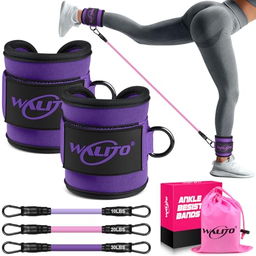 WALITO Ankle Resistance Bands with Cuffs, Exercise Bands for Legs and Butt, Booty Workout Equipment for Kickbacks and Hip Fitness Training - color: Purple