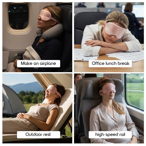 Silk Eye Mask for Sleeping 100% Mulberry Silk Women Men Blindfold,3D Luxury Travel Smooth Elastic Strap Eye Masks Breathable Cooling Soft Night Sleep Work Eyeshade Cover,Pink - color: Pink