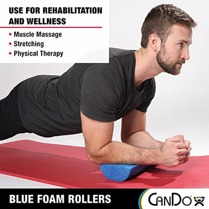CanDo Blue PE Foam Rollers for Fitness, Exercise Muscle Restoration, Massage Therapy, Sport Recovery and Physical Therapy for Homes, Clinics, and Gyms 6" x 36" Half-Round (Pack of 3) - size: 6" x 36" (Pack of 3)