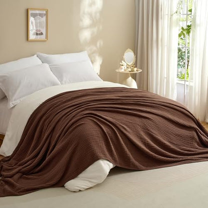 100% Cotton Muslin Blanket for Adult 66x90 4-Layers Gauze Throw - color: Dark Brown, size: 66x90 inch