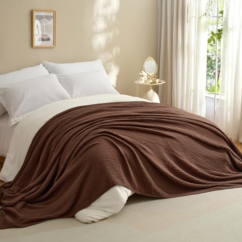 100% Cotton Muslin Blanket for Adult 90x90 4-Layers Gauze Throw - color: Dark Brown, size: 90x90 inch