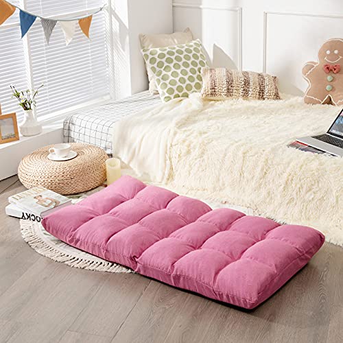 Giantex Adjustable Floor Gaming Sofa Chair 14-Position Cushioned Folding Lazy Recliner High Resilience Sponge, Breathable Cotton & Linen Fabric Sleeper Bed Couch Recliner (Pink) - color: Pink
