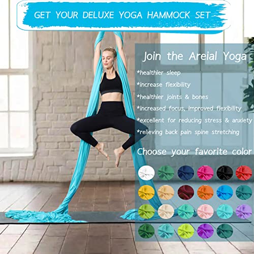 Aerial Silks Yoga Swing Set, Fitness Aerial Yoga Kit | Anti-Gravity Flight Aerial Yoga Hammock Kit; Low/Non Stretch Nylon Tricot Fabric; For Fitness & Dance; Hardware Included - color: 9Yards-Aqua Blue