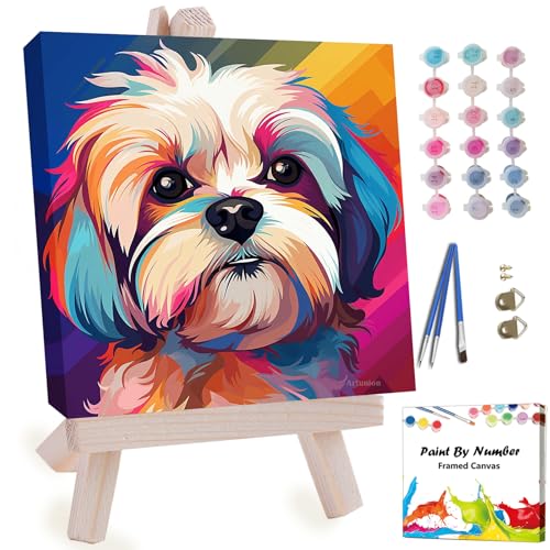 Artunion Framed Paint by Numbers Kit for Adults Beginners & Kids Ages 8-12,Shih Tzu Paint by Number with Frame,Dog Animal Easy Paint by Numbers Kit on Canvas 10 * 10 Inch Without Easel - color: ZXT-375-F