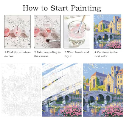 ZRIZQ Landscape Paint by Numbers Kit for Adults Beginner,Cityscape,16x20 | Full set with rich paints,wooden brushes,rolled canvas.Calming activity.Beginner friendly.Just open and paint. - color: 16"X20"Rolled Canvas(Frameless)-Landscape 18