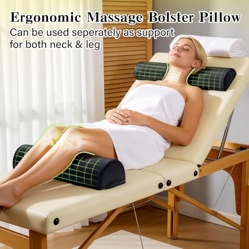 Massage Table Bolster Pillow with Strap Handle, 26 x 8 x 8 In Adjustable Bolster Pillow PU Leather, 1/4 & 3/4 Round Bolster Use Separately or Combine for Leg Neck Knee Support & Pain Relief, Black