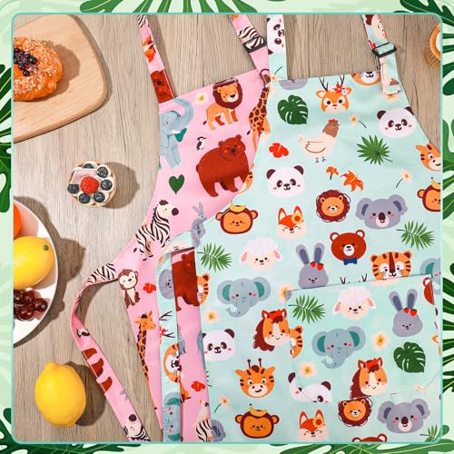 2 Pack Kids Apron, Cute Cooking Aprons, Waterproof Art Apron with Pockets, Toddler Painting Artist Apron Adjustable - color: Forest Animals, size: 45*62cm