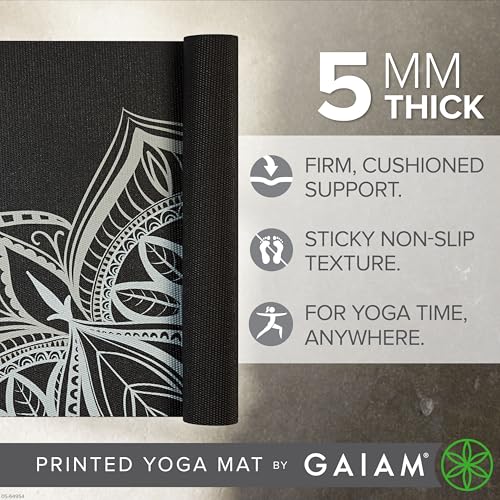Gaiam Yoga Mat - Premium 5mm Print Thick Non Slip Exercise & Fitness Mat for All Types of Yoga, Pilates & Floor Workouts (68" x 24" x 5mm) | Printed Design | Sticky Non-Slip Surface | 5mm Cushioning | Yoga, Pilates & Floor Workouts | 68"x24" - color: Midn