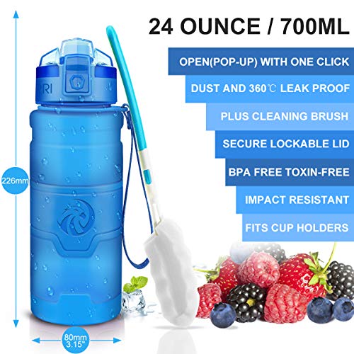 ZORRI Sports Water Bottle, 400/500/700ml/1L, BPA Free Leak Proof Tritan Lightweight Bottles for Outdoors,Camping,Cycling,Fitness,Gym,Yoga- Kids/Adults Drink Bottles with Filter, Lockable Pop Open Lid - color: Blue, size: 17 Ounces