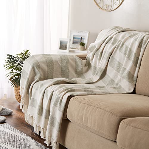 DII Rustic Farmhouse Cotton Cabana Striped Blanket Throw with Fringe, 50 x 60 - Cabana Striped Artichoke - color: Artichoke