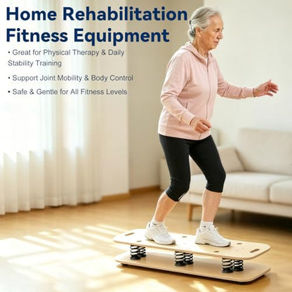 Wooden Balance Board & Wobble Board with Spring System,Adjustable Balance Board for Standing Desk,Stability Trainer for Physical Therapy,Core Strength,Posture Improvement & Home Office Use