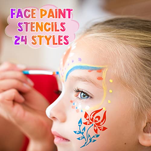 Chinco 24 Pieces Face Paint Stencils Face Body Tattoo Templates Painting Stencils for Kids Holiday Halloween Makeup Body Art Tattoos(Graceful Style) - color: Graceful Style