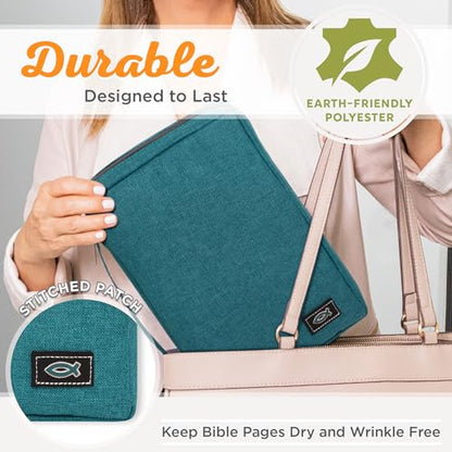 Christian Art Gifts Men/Women's Bible Cover Jesus Fish, Teal Canvas, Medium - color: Teal/Jesus Fish, size: Medium