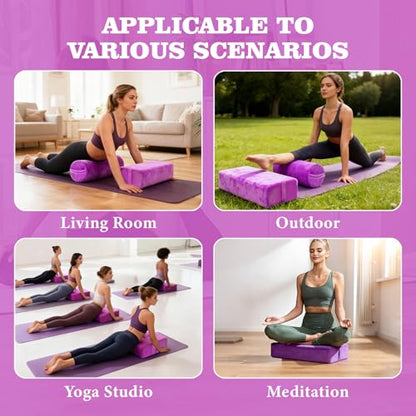 JZHLLA 2 PCS Yoga Bolster Pillow Set Washable Velvet Cover Meditation Bolster with High Density Foam and Carry Handle Rectangular and Cylinder Bolsters for Restorative Yoga