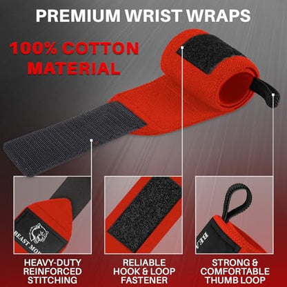 TECEUM Elastic Cotton Weightlifting Wrist Wraps with Thumb Loops, 1 Pair - color: Red, style: 12" – Arms on Fire