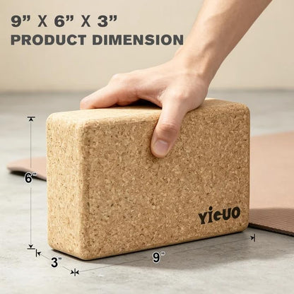 YIGUO 2 Pack Cork Yoga Blocks | Natural Eco-Friendly High Density Non-Slip Yoga Blocks for Women & Men | 9x6x3 Inches for Yoga, Pilates, Stretching