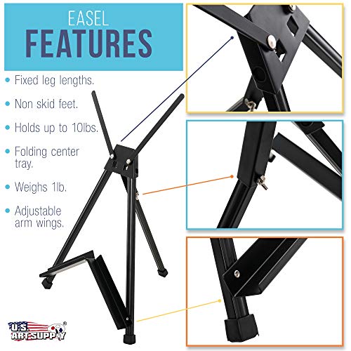 U.S. Art Supply 15 to 21-Inch Adjustable Tabletop Easel for Painting - Black, Aluminum Tripod, Portable Art Easel Stand for Sign Display, Painting Canvas, and Whiteboard