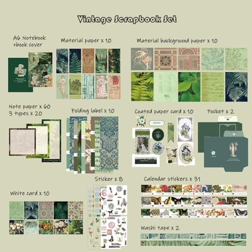 ATIRAMANIYA 346pcs Journal Supplies Kit Vintage Scrapbook Stickers Art Journaling Bullet Junk Journal Planners DIY Decoration Paper Stickers Craft Kits Notebook Collage Album (Green Butterfly Book) - color: Green Butterfly book