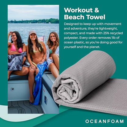 Oceanfoam Beach Towel – Lightweight, Absorbent, Quick-Drying, Sand-Resistant, Non-Slip – Ideal for Workouts, Yoga, Pilates, Beach, Pool, Boat & Travel – 25% Recycled – 72"x24" (Charcoal Gradient) - color: Charcoal