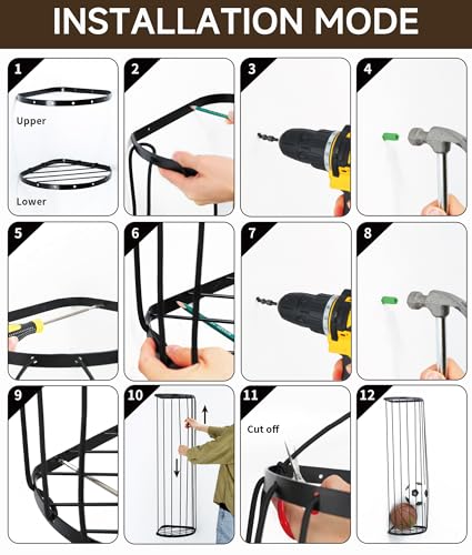 Garage Ball Storage Rack, Wall Mount Corner Holder with Elastic Cords Black