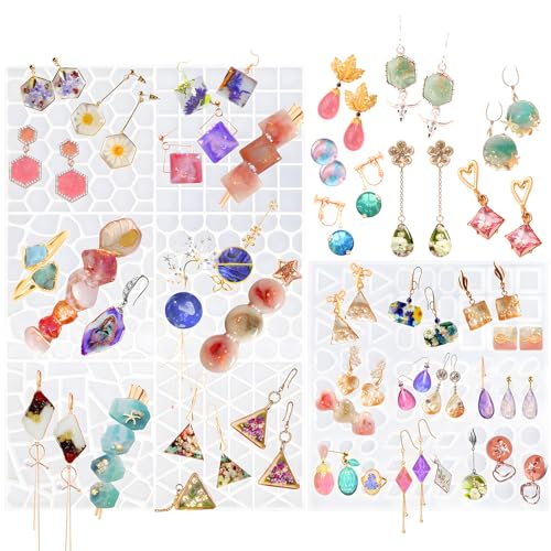 FUNSHOWCASE Cabochon Resin Mold Pack of 2 Mosaic Tile Epoxy Casting Jewelry Making - color: 358 Cavities 15 Designs
