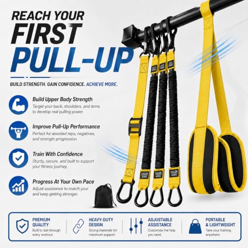 Pull Up Assistance Bands 75Ibs, Heavy Resistance Bands for Pull Ups with Adjustable Foot Rest, Exercise Bands for Strength Training, Workout Bands for Home Gym Fitness Equipment. (Yellow)