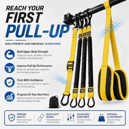 Pull Up Assistance Bands 75Ibs, Heavy Resistance Bands for Pull Ups with Adjustable Foot Rest, Exercise Bands for Strength Training, Workout Bands for Home Gym Fitness Equipment. (Yellow)