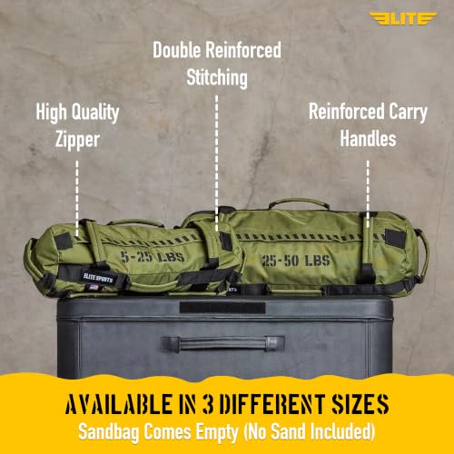 Elite Sports Workout Sandbag for Versatile, Intensive Core Muscles Fitness, Strength Training with Strategic Handle Placement (Unfilled) - color: Green, size: 5 TO 25, 25 TO 50, 50 TO 75 lbs (3 count)