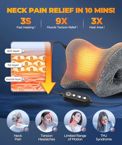 Graphene Magnetic Neck Stretcher for Deeper Pain Relief, Instant Heating Pad Cervical Traction Device Pillow, Neck Cloud for TMJ Tension Muscle Migraine, Gifts for Women, Mom, Men(Gray)