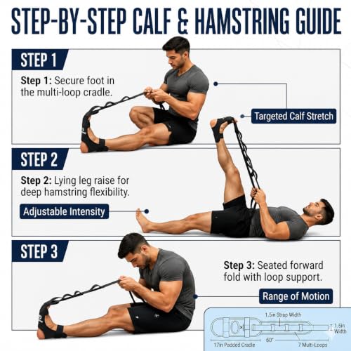 Plantar Fasciitis Stretch Strap with Foot Loop, Calf Stretcher for Achilles Tendon & Foot Pain Relief, Physical Therapy Stretching Band for Flexibility, Recovery and Rehabilitation