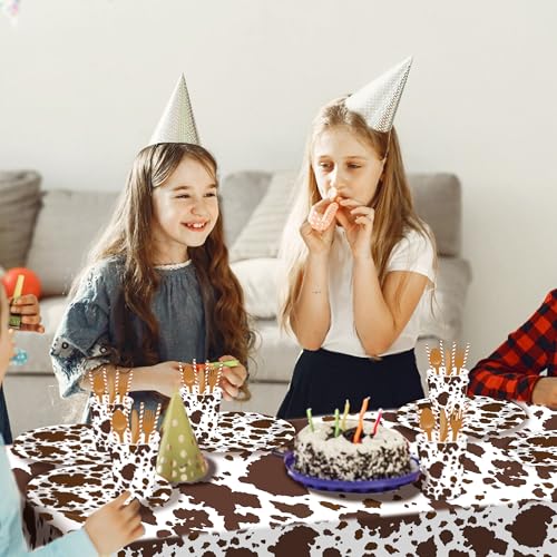 1Pc Cow Party Plastic Tablecloth 54 x 87 Inch Long Table Cover, Brown Cattle Party Tablecover for Farm Cow Theme Kids Baby Shower Birthday Dinner Picnic Kitchen Event - color: Brown Cow