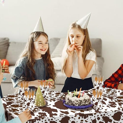 1Pc Cow Party Plastic Tablecloth 54 x 87 Inch Long Table Cover, Brown Cattle Party Tablecover for Farm Cow Theme Kids Baby Shower Birthday Dinner Picnic Kitchen Event - color: Brown Cow