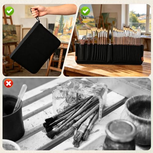 26-Piece Nylon Paint Brush Set – Zipper-Sealed Case, Independent Brush Compartments, Foldable Stand, for Beginners & Professionals