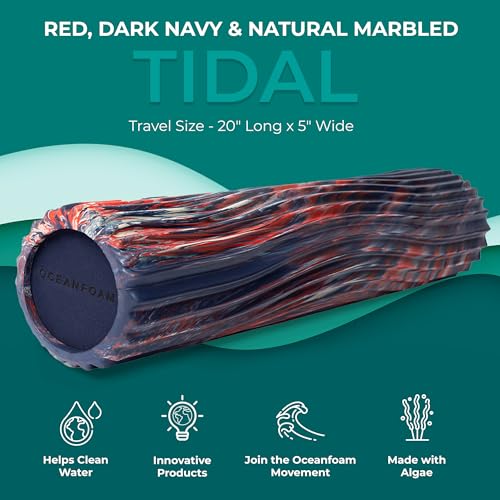 Oceanfoam Tidal Roller - Red, Dark Navy & Natural Marbled - Muscle Massage Foam Roller for Back Pain & Stretching - Firm & Ergonomic Wide Wave Textured - Yoga, Athletics, Wellness - Full Size 20" x 5" - color: Red, Dark Navy & Natural Marbled